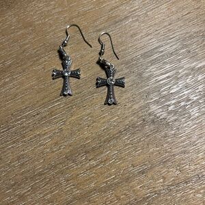 Silver Cross Dangle Earrings